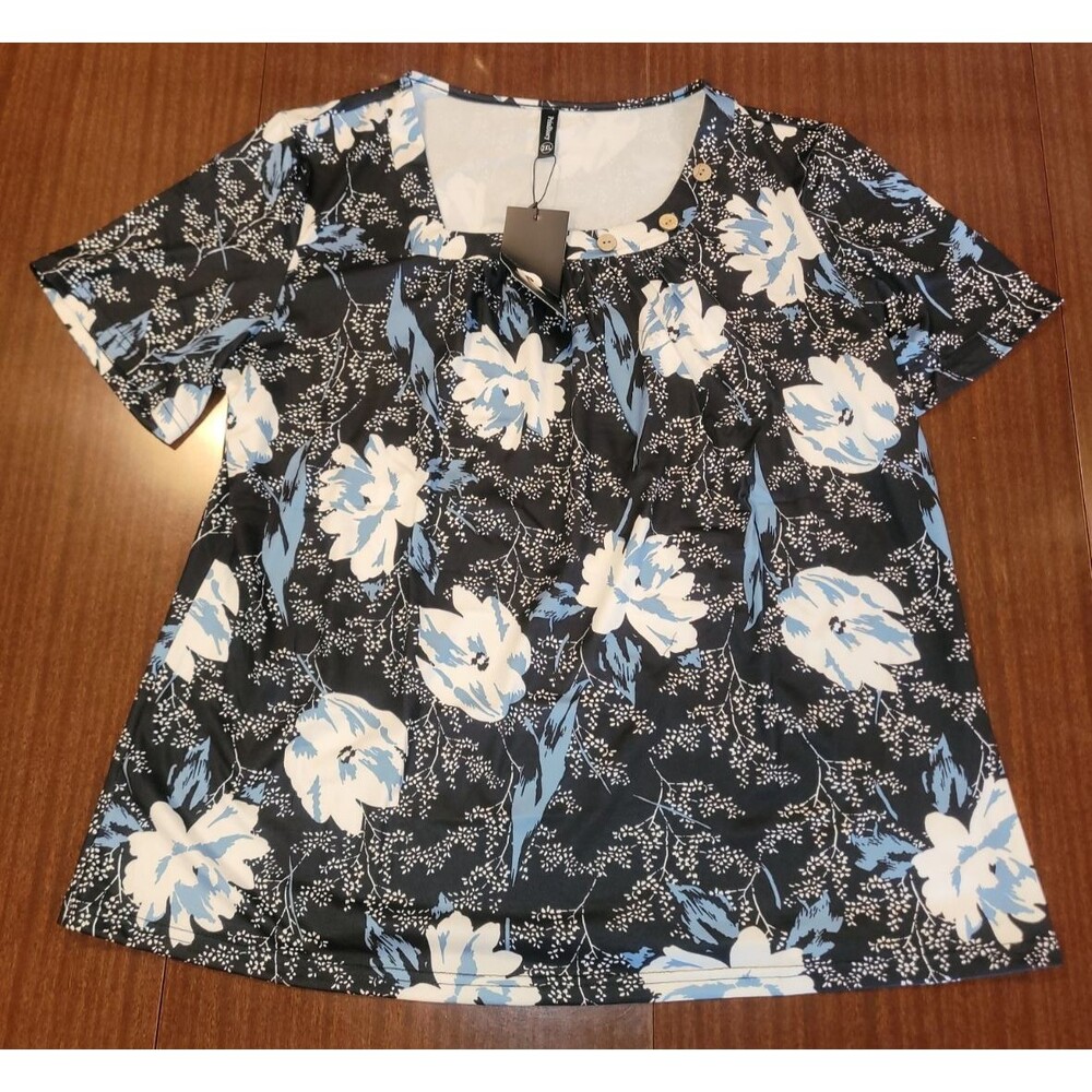 Prinstory Stretchy  Floral Blouse, Size 2XL